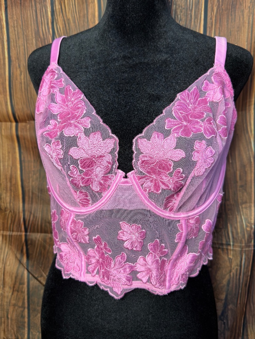 Bras N Things Enchanted Pink Floral Embroidered Longline Bra 36DDD